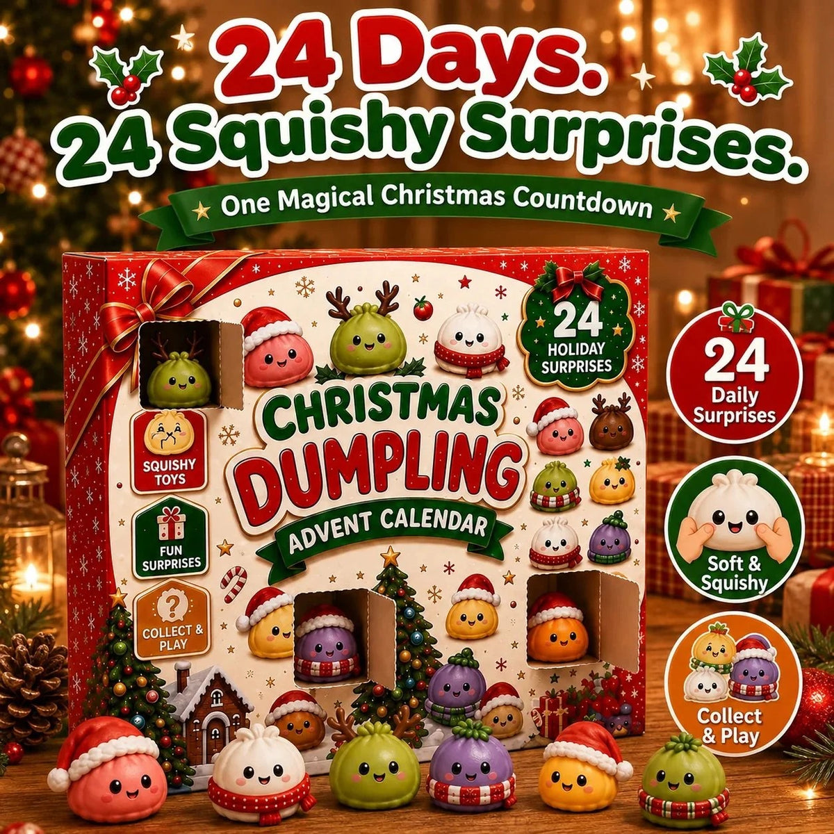 🎅2026 Christmas Squishy Advent Calendar - 24 Days Dumpling Squishies Toys