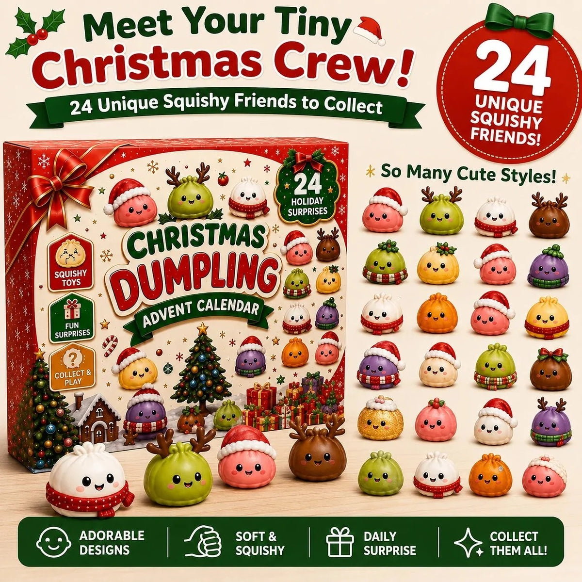 🎅2026 Christmas Squishy Advent Calendar - 24 Days Dumpling Squishies Toys
