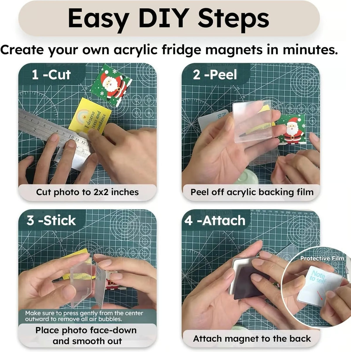 Acrylic DIY Square Fridge Magnets Set with Adhesive Backing