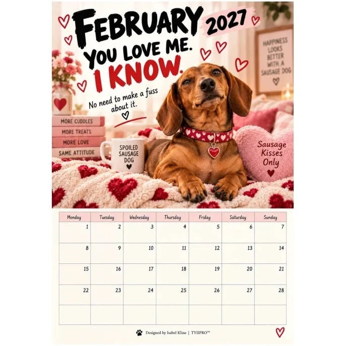 🐾2027 Funny Dachshund Wall Calendar – Sarcastic Sausage Dog Calendar