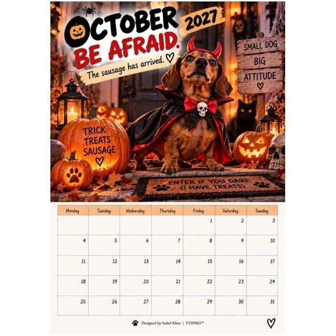 🐾2027 Funny Dachshund Wall Calendar – Sarcastic Sausage Dog Calendar