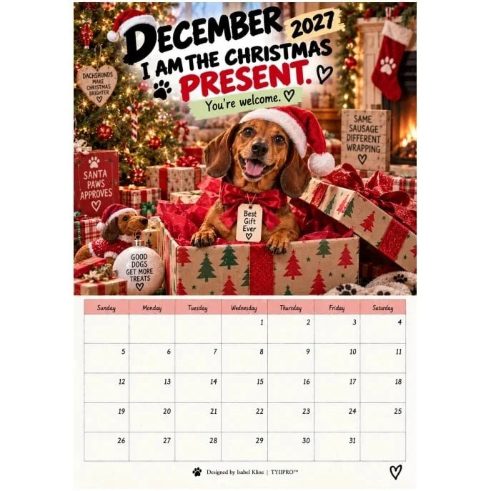 🐾2027 Funny Dachshund Wall Calendar – Sarcastic Sausage Dog Calendar